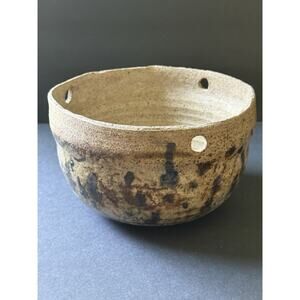 Handcrafted Pottery Stonewear Bowl Vase Pot Hanging Artisan Brown Boho Artsy
